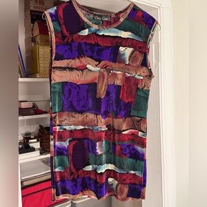 👚Exquisite Vintage Tall Girl Multi Coloured Pleated Sleeveless Top - Ladies L
